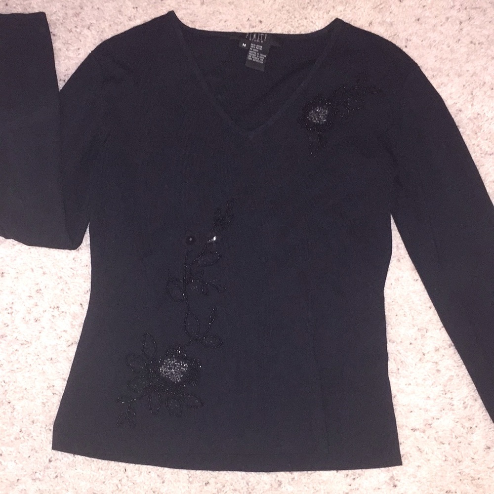 Black beaded long sleeve top